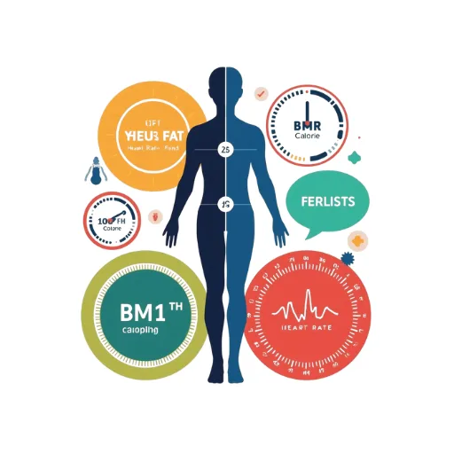 BMI Calculator, BMR & Body Fat app icon — a blue body silhouette ringed by coloured dials for body fat, BMR, BMI and heart rate