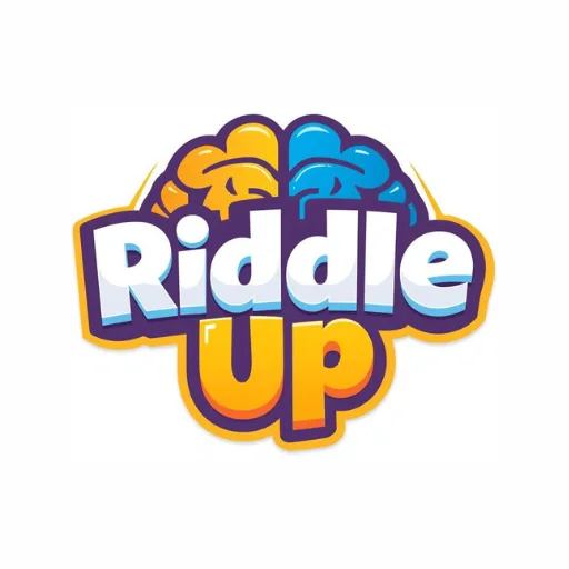 Riddle Up app icon — a two-lobed cartoon brain, one half yellow and one half blue, above the word Riddle in white and UP in yellow