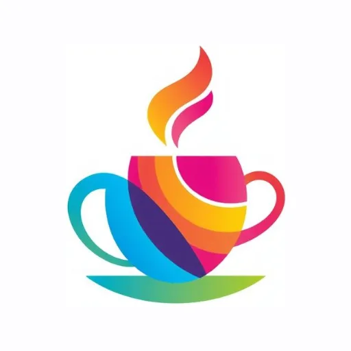 Coffee & Tea Recipes app icon — a multicoloured gradient coffee cup with a rising steam wisp