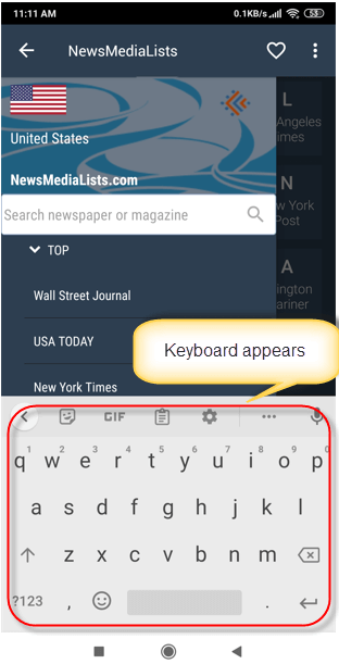 keyboard appear